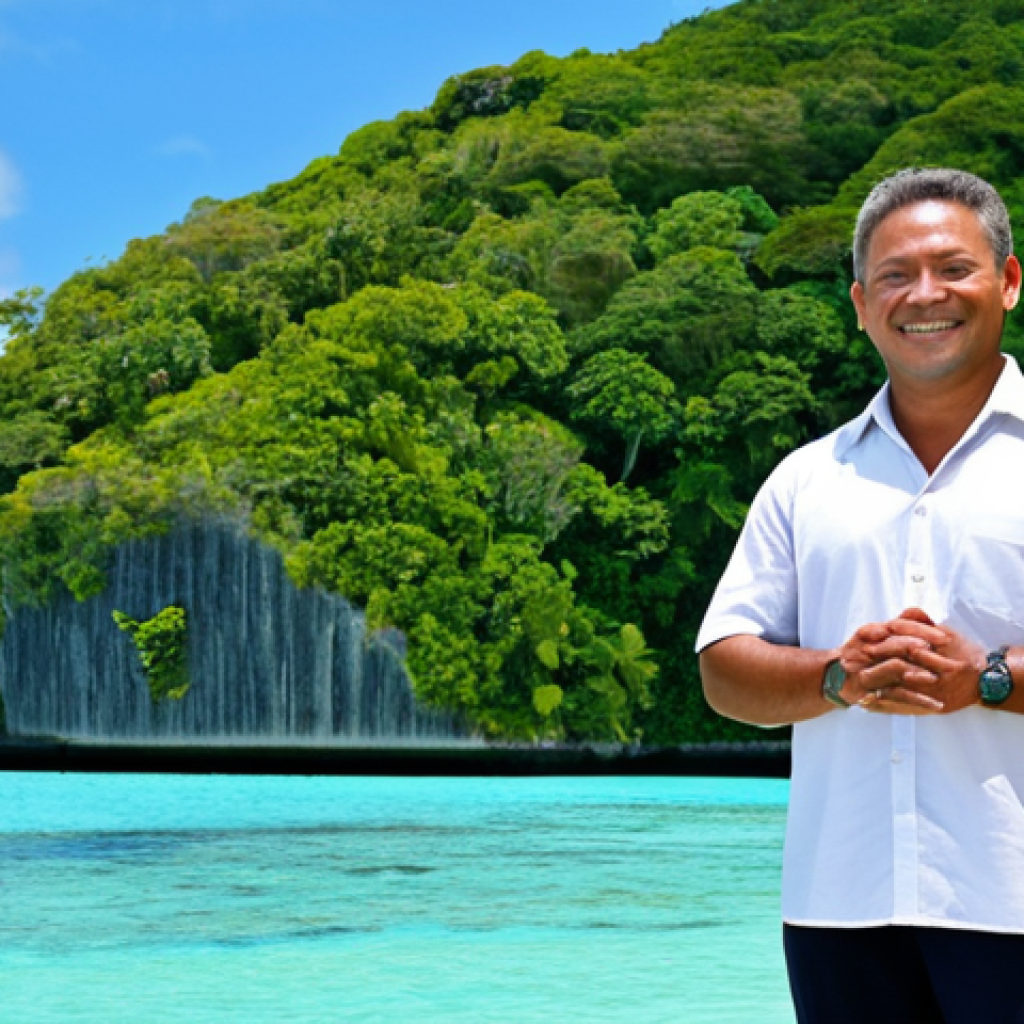 Tourism Professional in Palau**
A friendly, fully clothed tourism professional (male or female) in appropriate business casual attire, standing in front of a luxury resort in Palau. The background showcases clear turquoise waters and lush green islands. Safe for work, appropriate content, modest, professional, perfect anatomy, correct proportions, natural pose, well-formed hands, proper finger count, natural body proportions, high quality photography.
**
