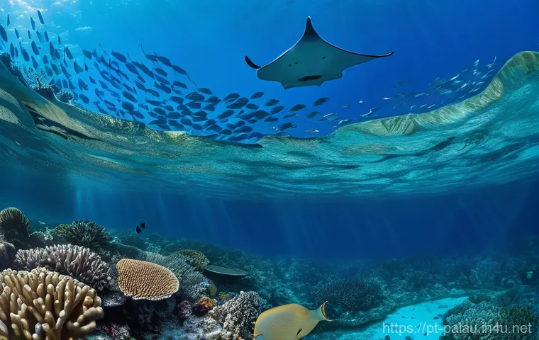 팔라우와 주변 섬나라 비교 - Image Prompt 1: Palau's Vibrant Underwater Sanctuary** 팔라우와 주변 섬나라 비교 - Image Prompt 1: Palau's Vibrant Underwater Sanctuary**