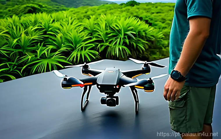 팔라우에서 드론 촬영 가능 여부 - A drone pilot, a young woman in practical, light travel clothing (t-shirt, shorts), is respectfully ...