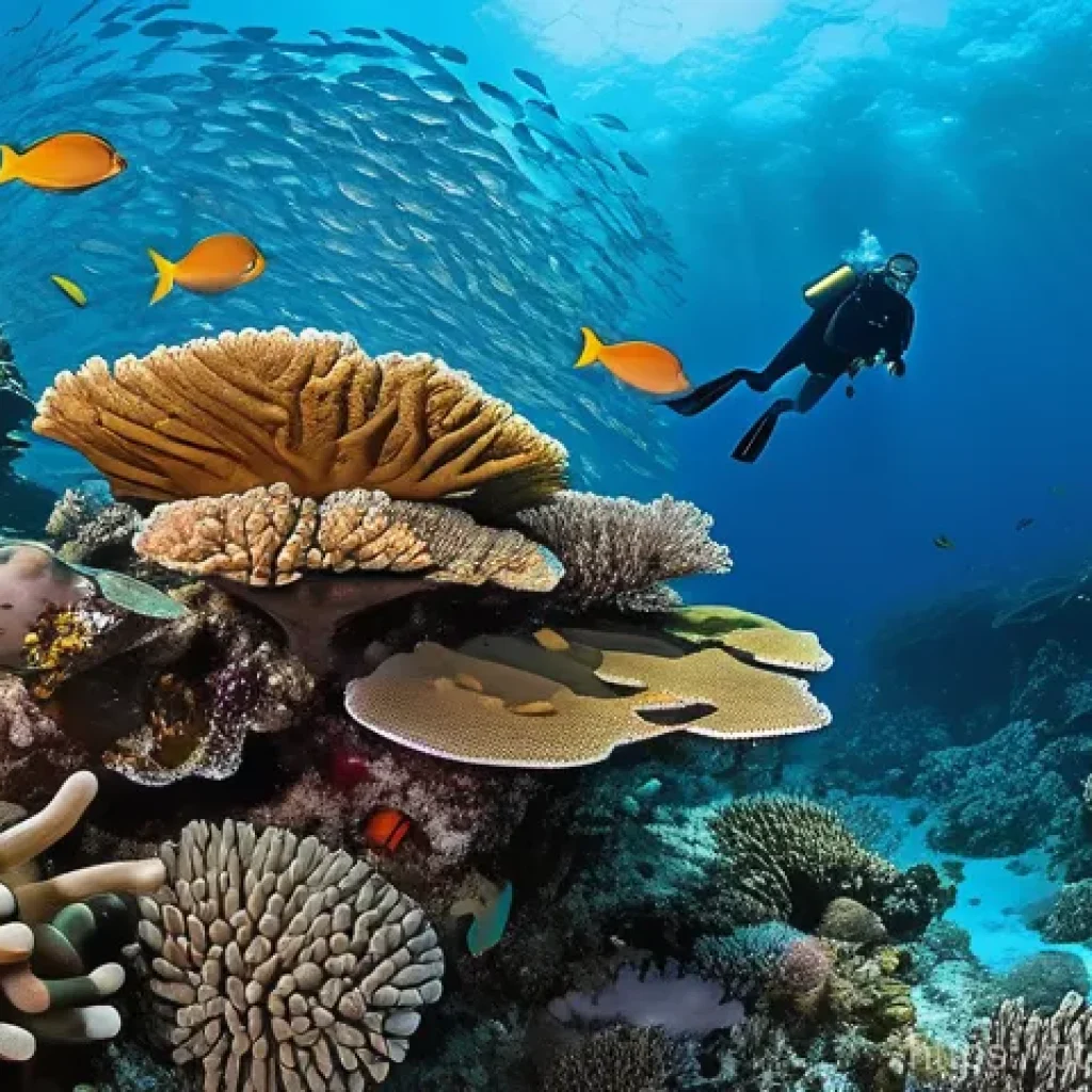 팔라우 해양 스포츠 트렌드 - **Vibrant Coral Gardens of Palau:** An underwater scene depicting a diverse and thriving coral reef ...