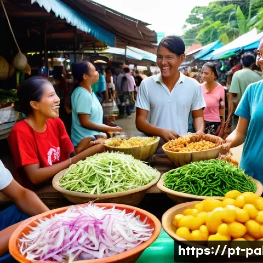 팔라우에서 가장 맛있는 길거리 음식 - **"A joyful scene at a bustling Palauan daytime street market. A group of friends, aged 20s-30s, dre...
