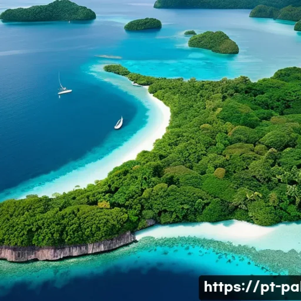 팔라우에서의 부동산 시장 - **Prompt:** An aerial shot capturing the breathtaking beauty of Palau, featuring a mosaic of vibrant...