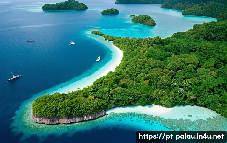 팔라우에서의 부동산 시장 - **Prompt:** An aerial shot capturing the breathtaking beauty of Palau, featuring a mosaic of vibrant...