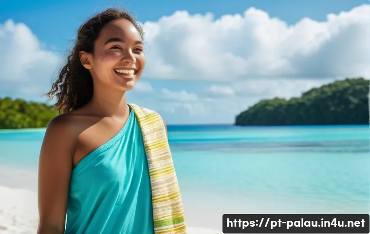 팔라우 병원 및 의료 서비스 - **Prompt:** A young adult traveler, appearing healthy and prepared, stands on a pristine beach in Pa...