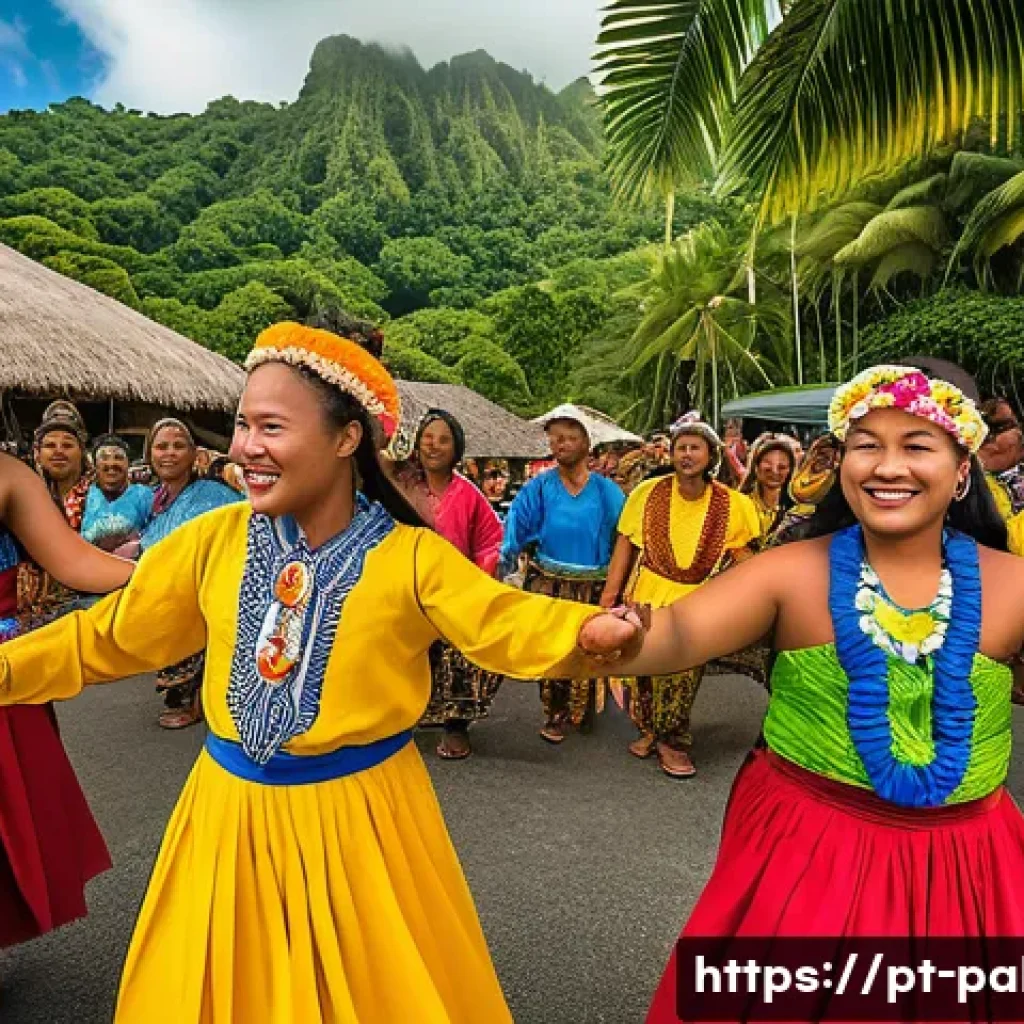 팔라우에서 유명한 인물 - A vibrant community festival in Palau showcasing traditional dances and ancestral rituals, with dive...