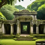 팔라우의 역사적 유적지 - Ancient stone ruins of Palau nestled in dense tropical vegetation, showcasing precisely fitted stone...