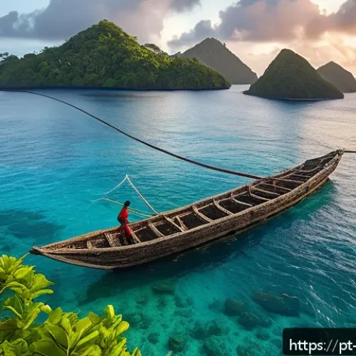 팔라우 원주민 생활 방식 - A vibrant scene of Palauan fishermen in traditional attire with respectful modesty, wearing loinclot...