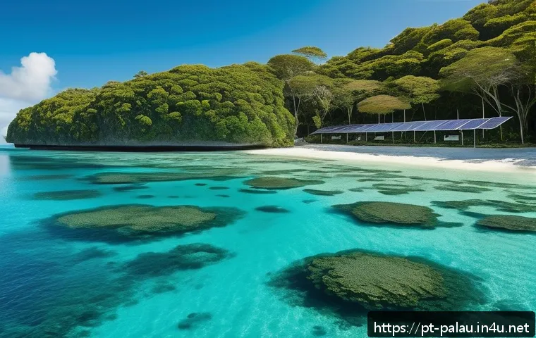 팔라우의 공공서비스와 행정제도 - A vibrant coastal scene in Palau featuring a diverse community engaged in marine conservation activi...