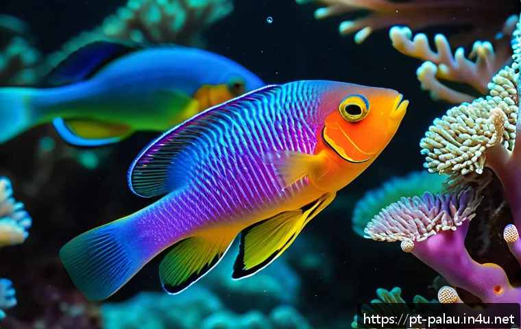 팔라우 여행 중 마주할 수 있는 야생동물 - A vibrant underwater scene of Palau’s coral reef ecosystem, featuring colorful coral formations in s...